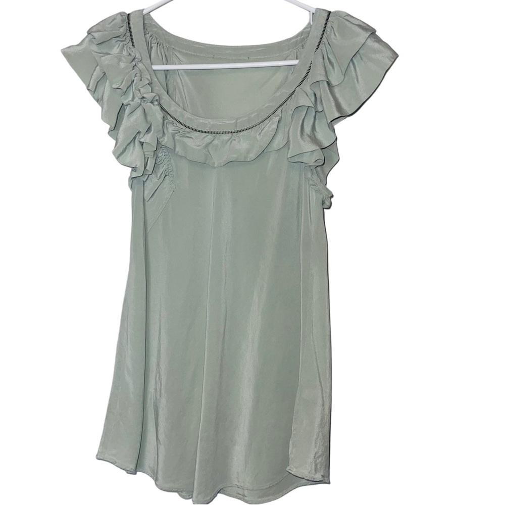 Elegant Silk Ruffled Green Top
